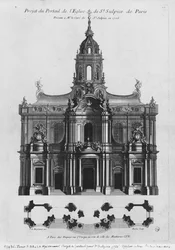 Progetto per la chiesa di Saint-Sulpice, elevazione della facciata, Parigi, inciso da Riolet, 1726